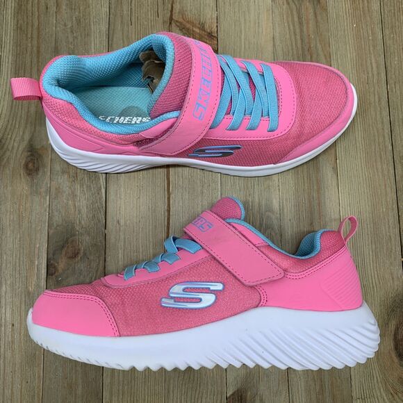 SKECHERS® Girls Size 4.0 Bounder Cool Cruise Sneaker Pink Blue Elastic Laces - Picture 1 of 9